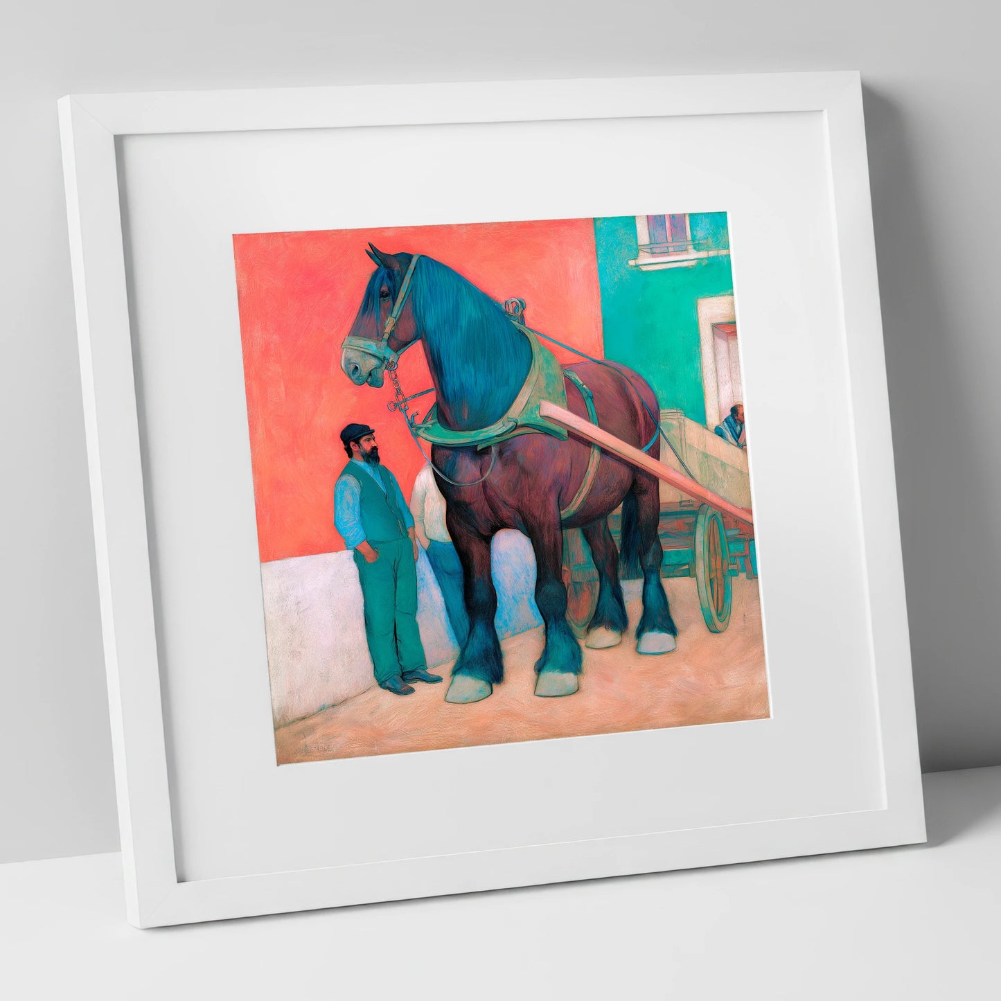 Strength and Stillness working horse art print in white frame