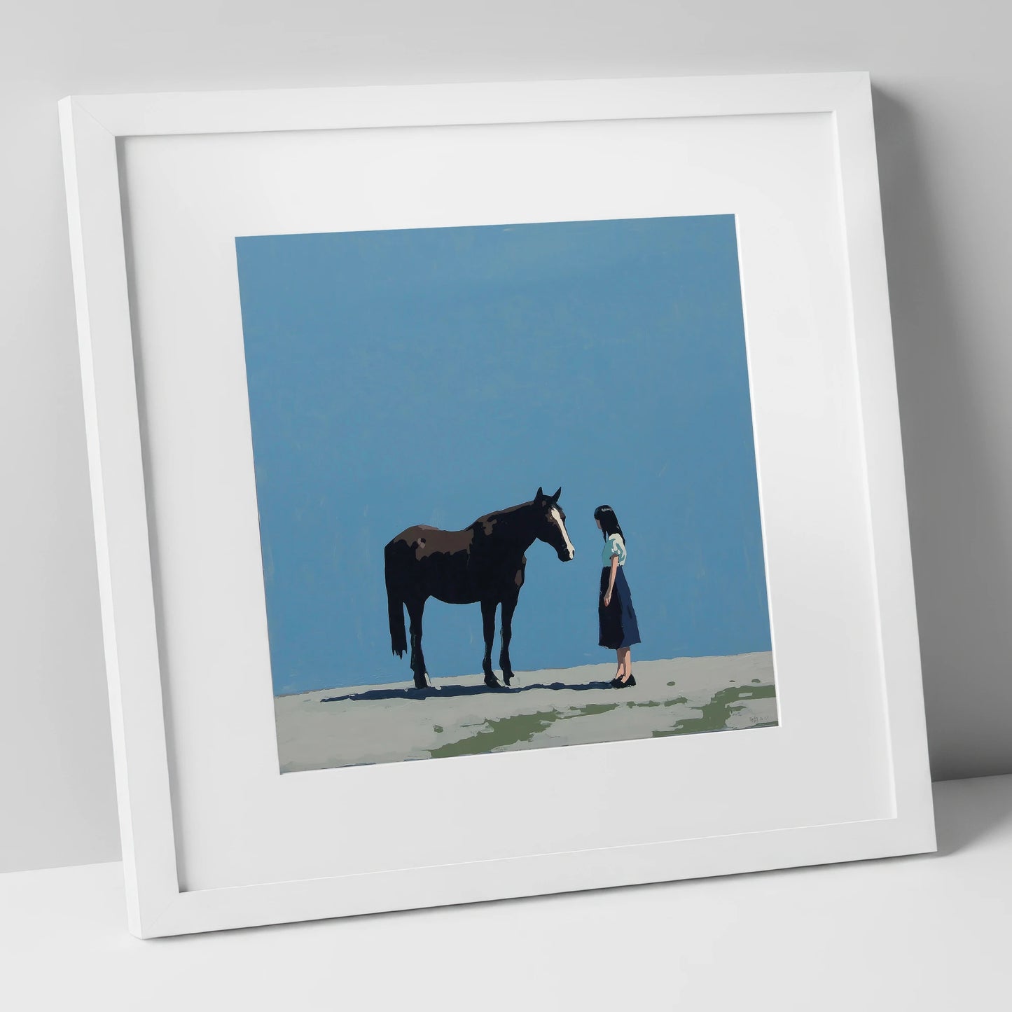 A Quiet Accord horse & rider art print in white frame