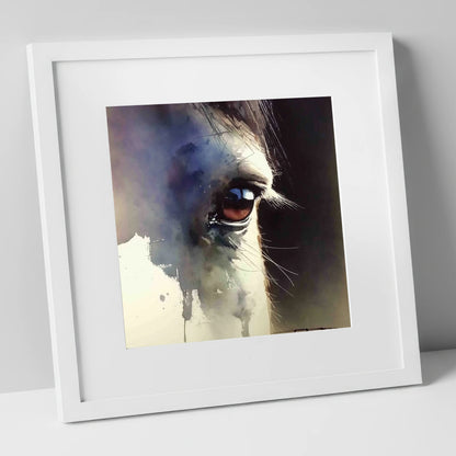 Indigo Gaze horse portrait art print in white frame