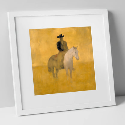 Sunlit Western Solitude western horse art print in white frame