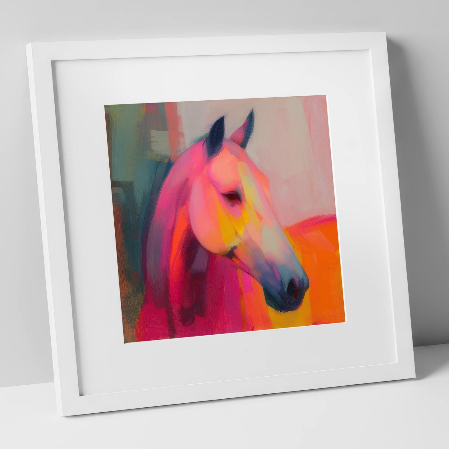 Radiant Equine Spirit horse portrait art print in white frame
