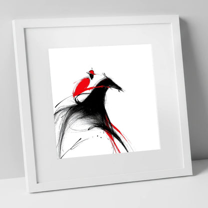 Crimson Pace racing horse art print in white frame