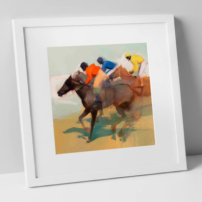 Silks of the Final Furlong racing horse art print in white frame