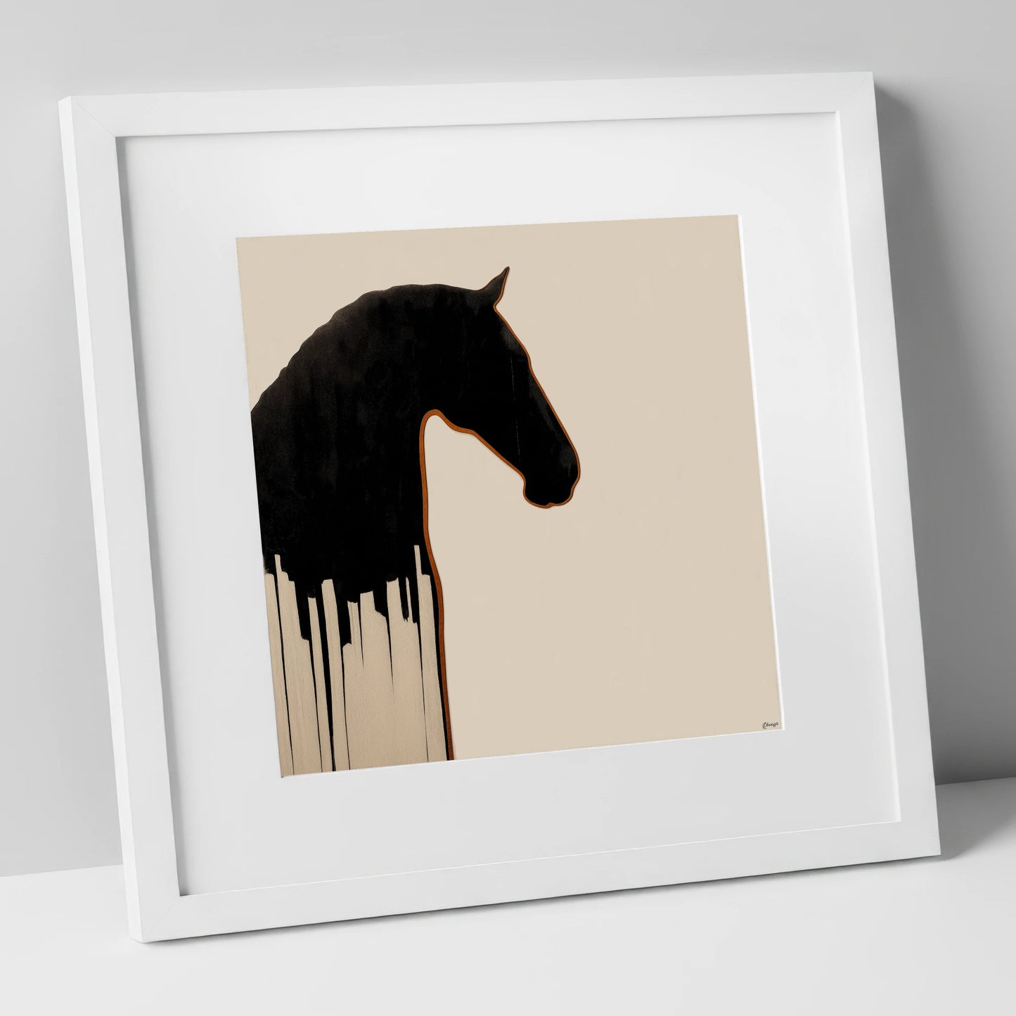 Midnight Equine Silhouette horse breed art print in white frame