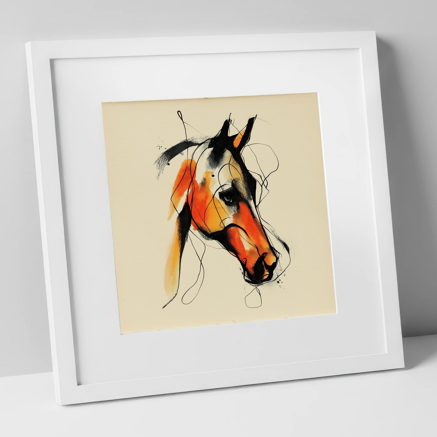 Vivid Amber Equine horse portrait art print in white frame