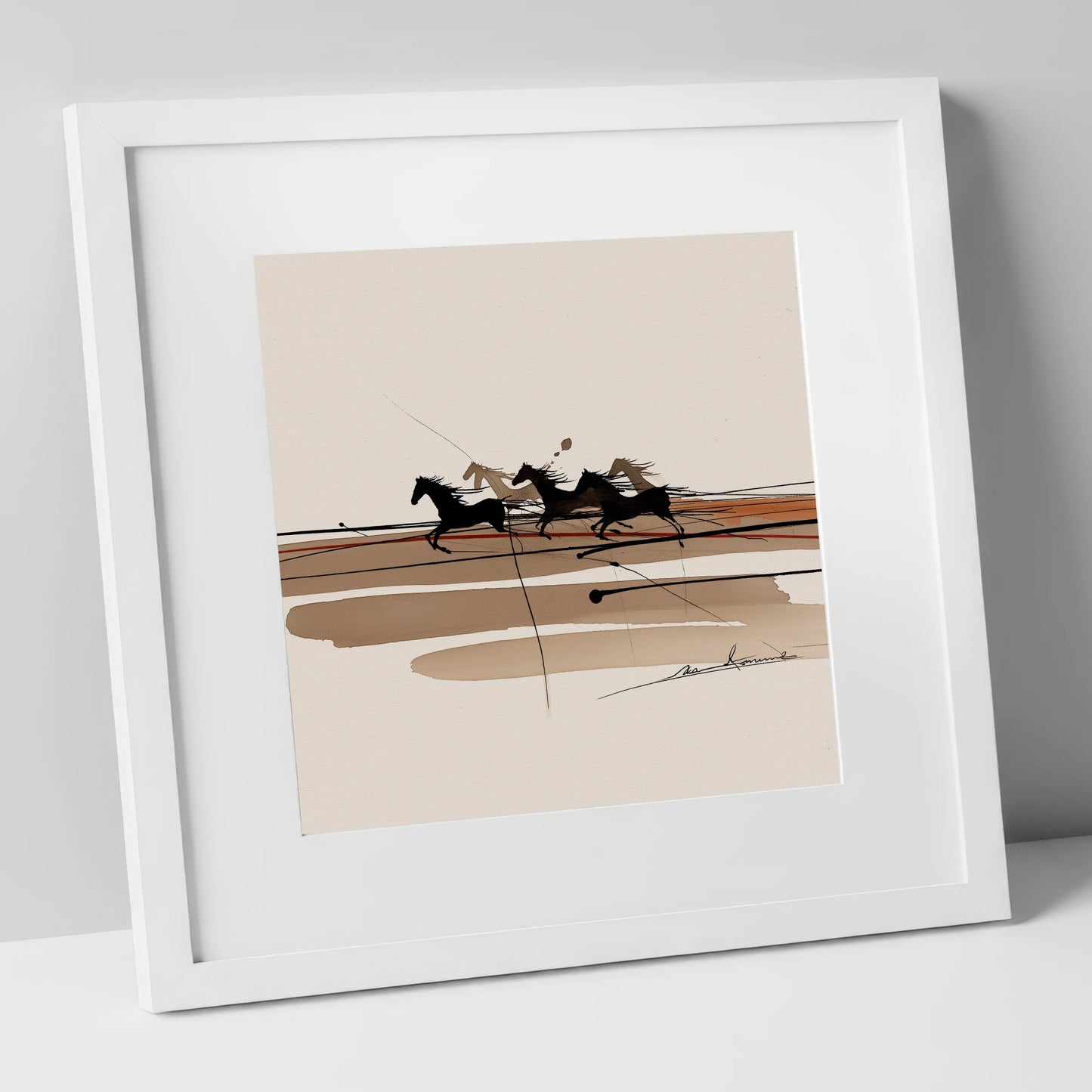 Thundering Shadows wild horses art print in white frame