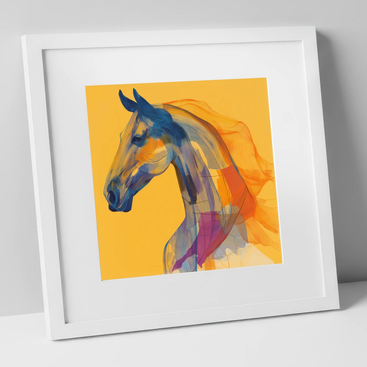 Vibrant Cobalt Contours horse breed art print in white frame