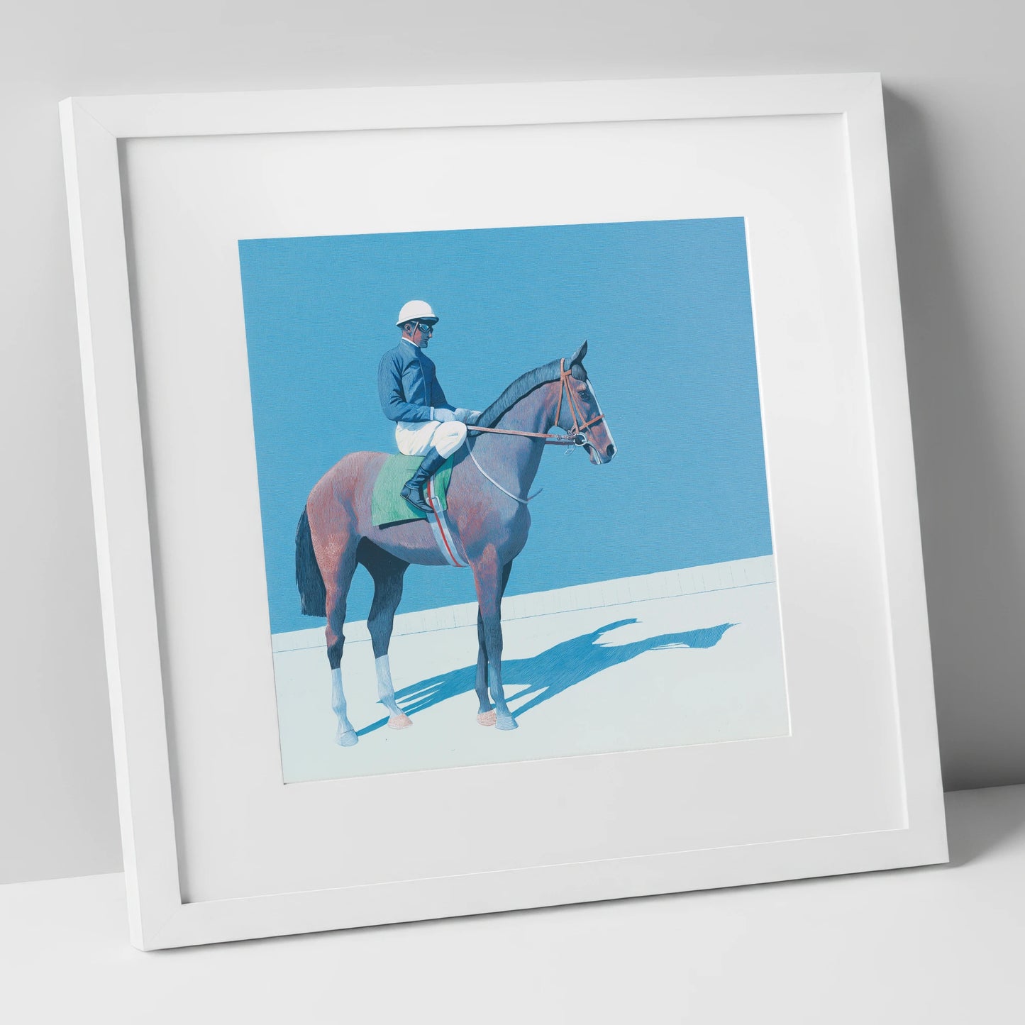 Before the Off racing horse art print in white frame