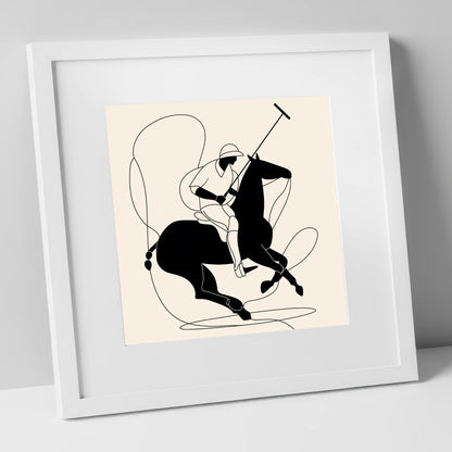 Fluid Polo Strike polo horse art print in white frame