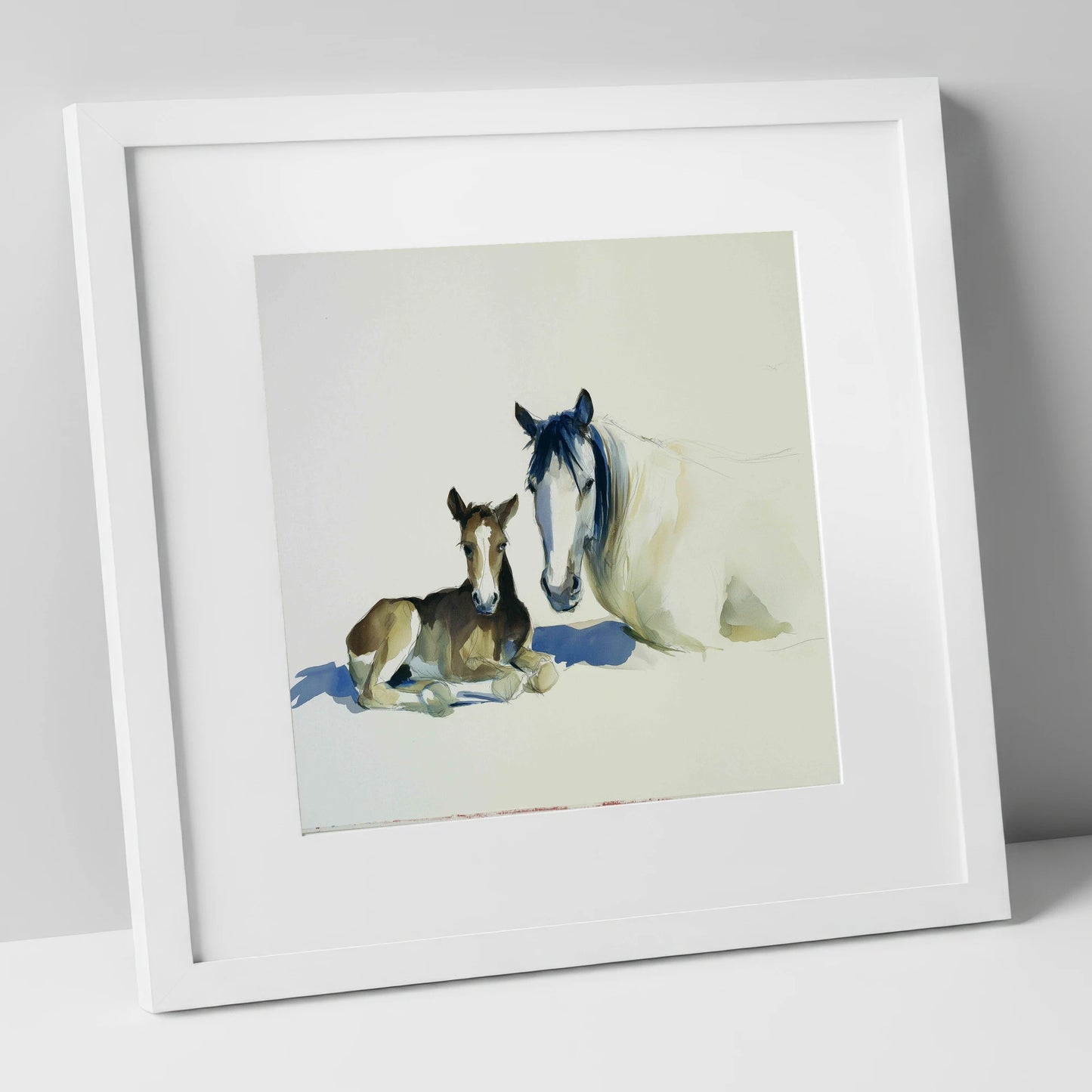 Quiet Devotion mare & foal art print in white frame