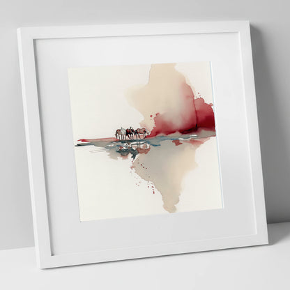 Crimson Reflections horse landscape art print in white frame