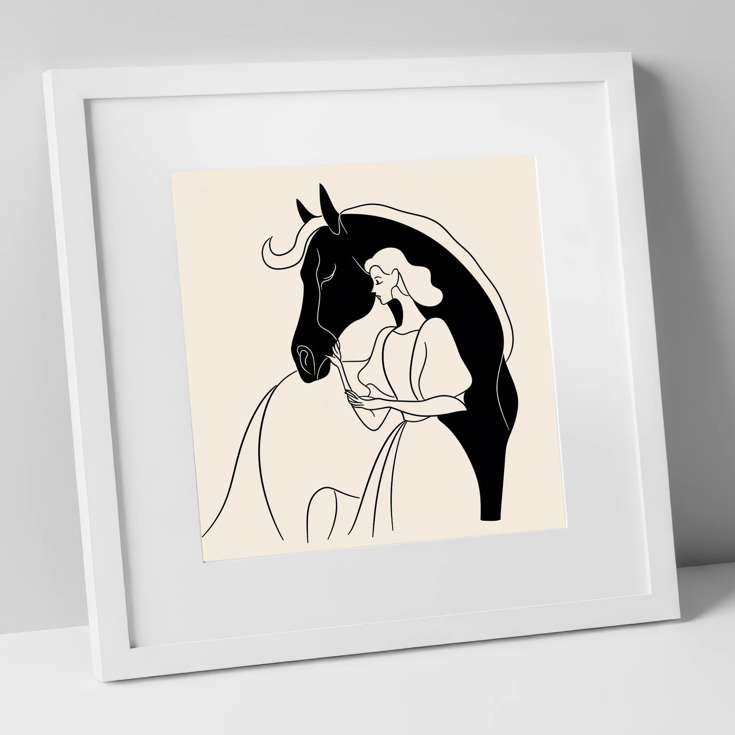 The Unspoken Bond horse & rider art print in white frame