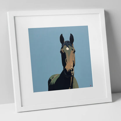 Bay Under Cerulean Sky horse portrait art print in white frame