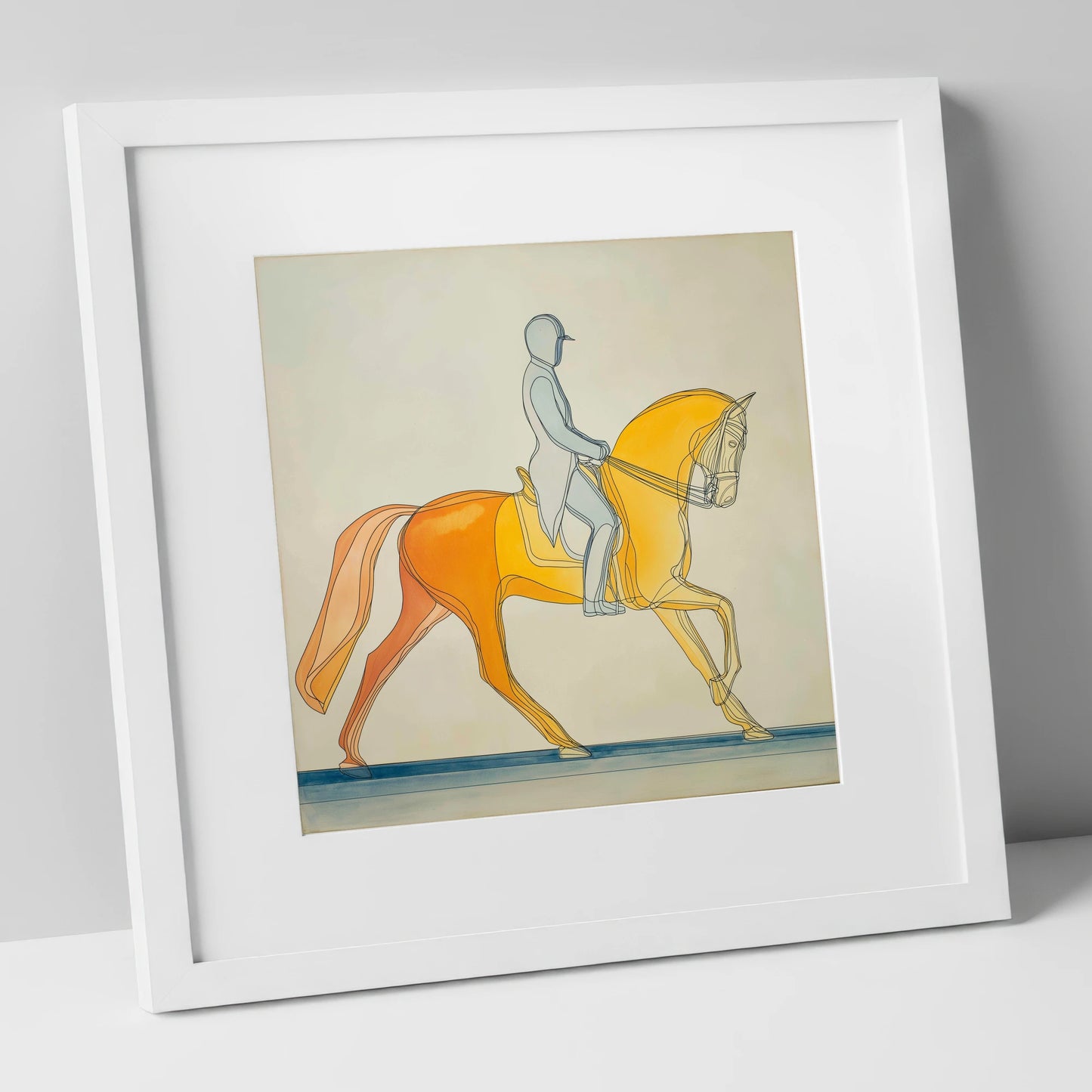 Golden Dressage Cadence dressage horse art print in white frame