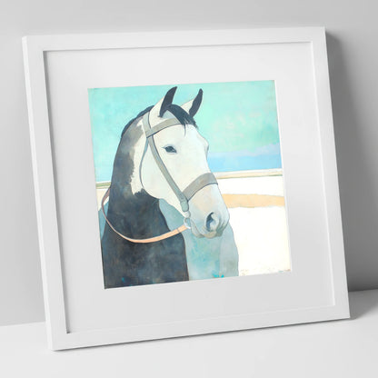 Modern Working Grey working horse art print in white frame
