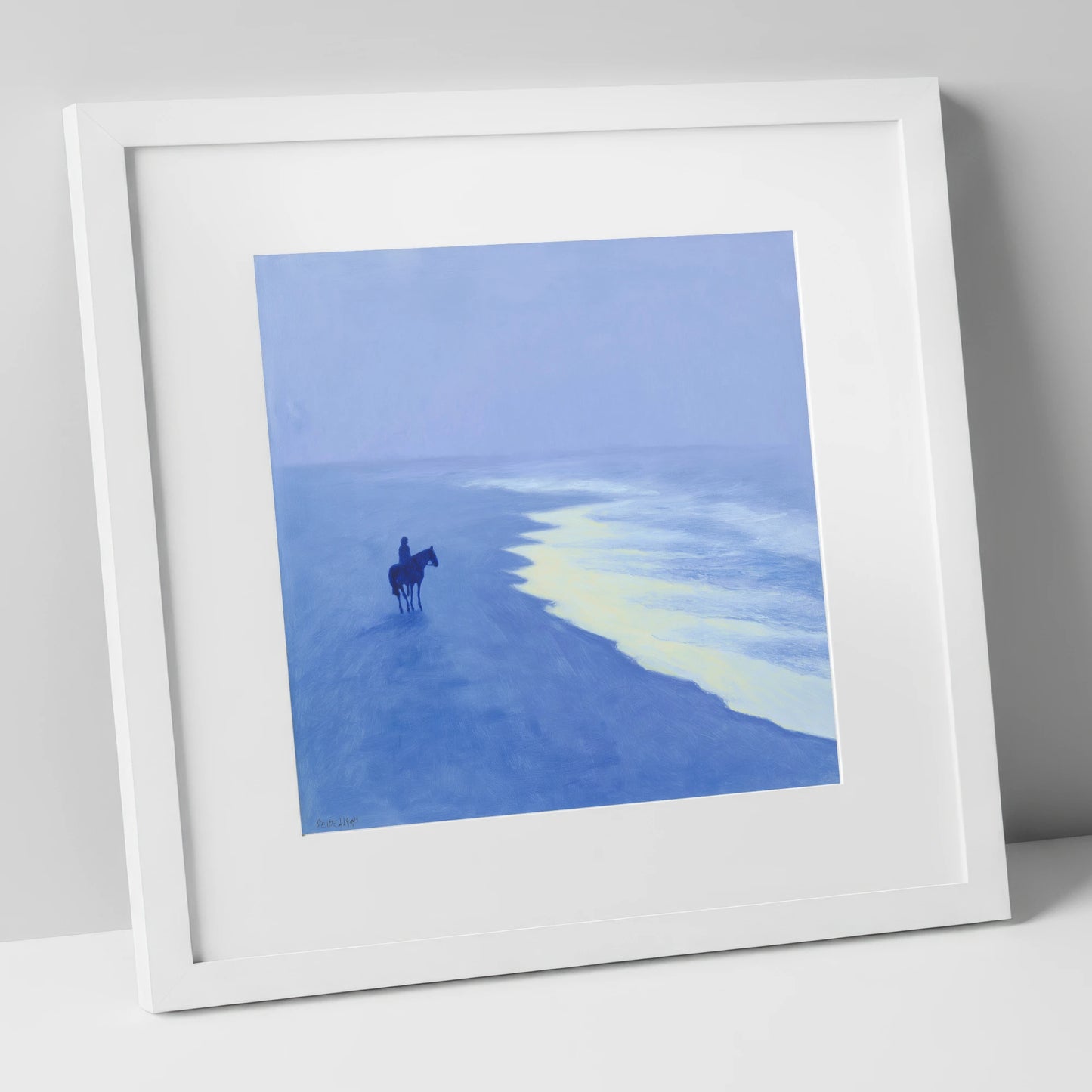 Azure Coastal Ride horse landscape art print in white frame