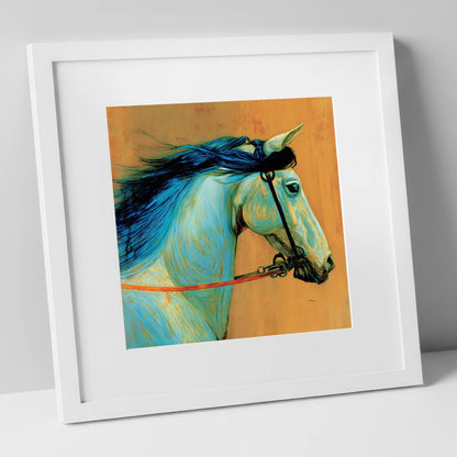 Cerulean Spirit horse portrait art print in white frame