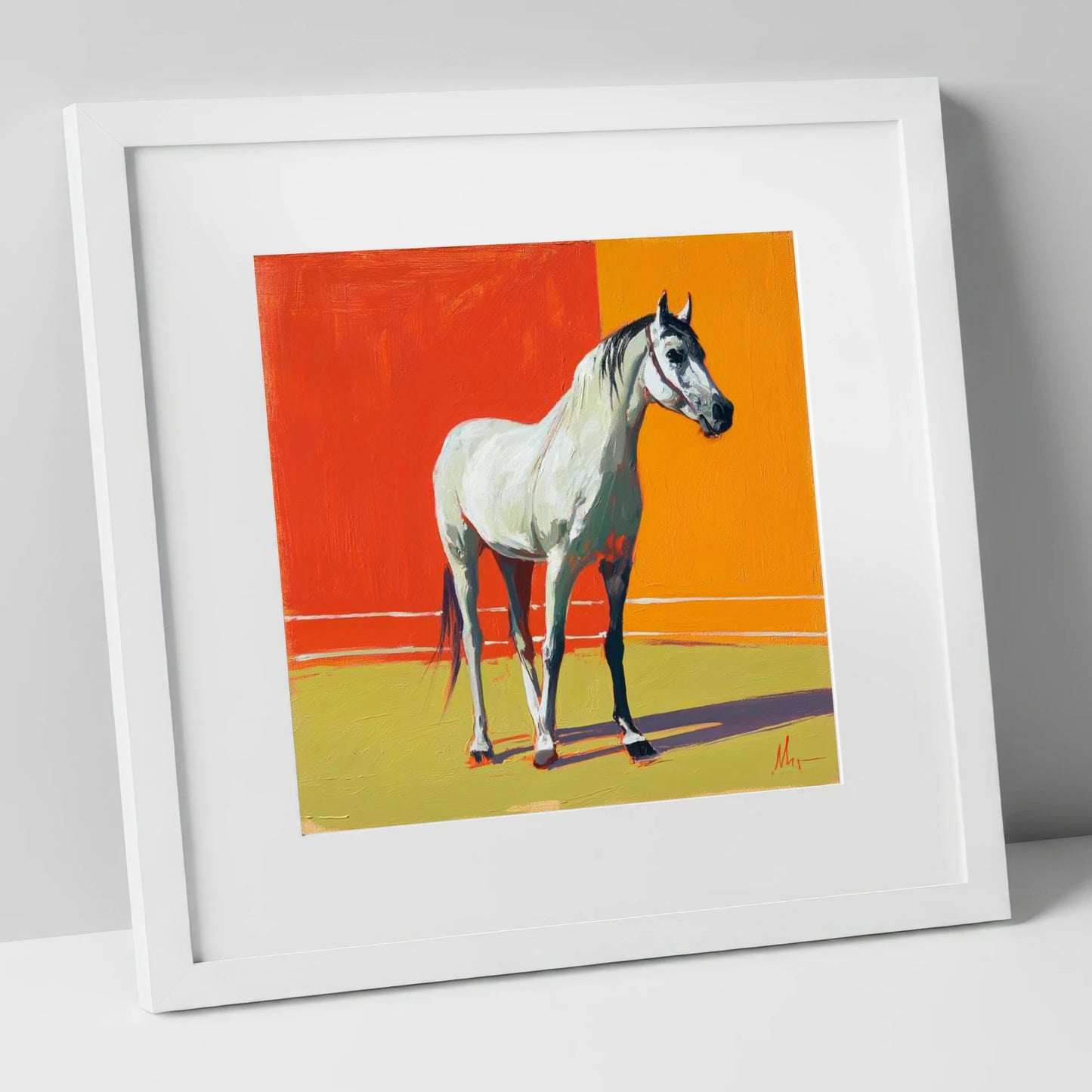 Radiance In Grey horse breed art print in white frame