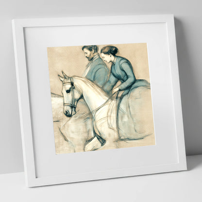 The Shared Journey horse & rider art print in white frame