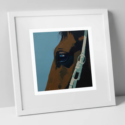 Quiet Observation horse portrait art print in white frame