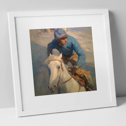 The Forward Glance racing horse art print in white frame