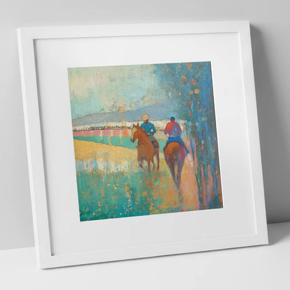 Morning Ride Out racing horse art print in white frame