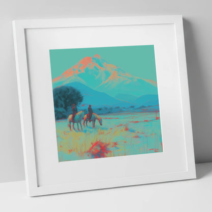 Electric Mountain Hack horse landscape art print in white frame