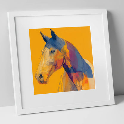 Contemporary Cobalt Equine horse portrait art print in white frame