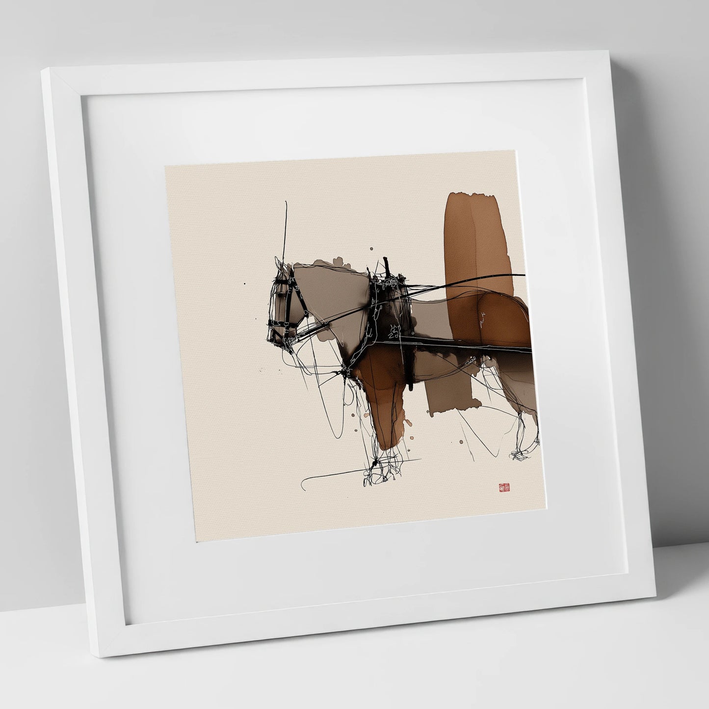Harnessed Form working horse art print in white frame