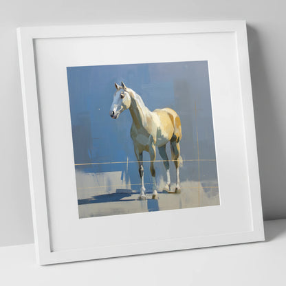 Sunlit Grey on Slate horse portrait art print in white frame