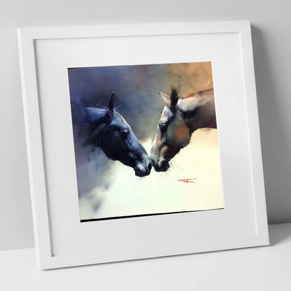 A Quiet Greeting horse portrait art print in white frame