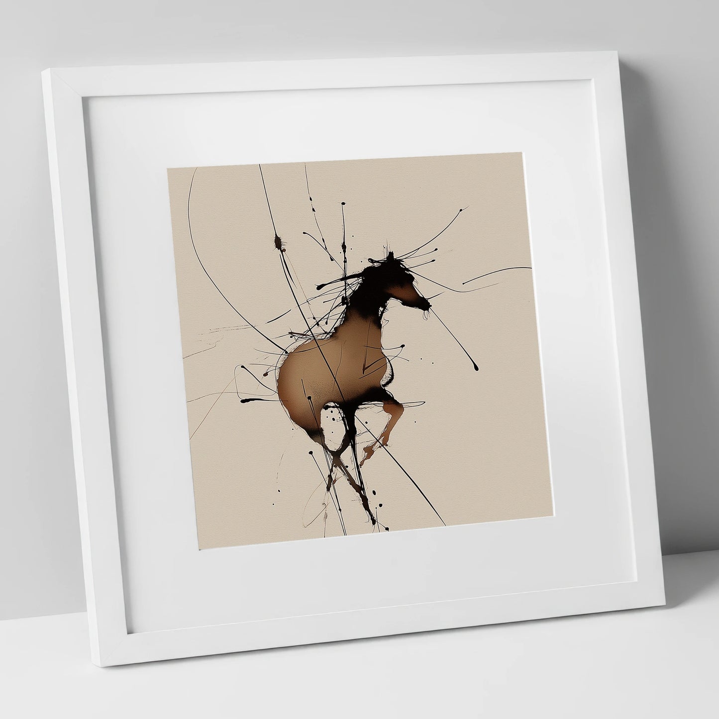 Kinetic Equine Spirit wild horses art print in white frame