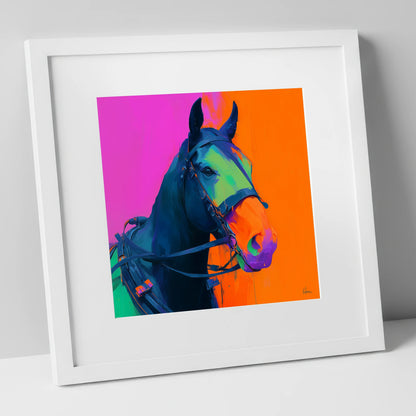 The Electric Workhorse working horse art print in white frame