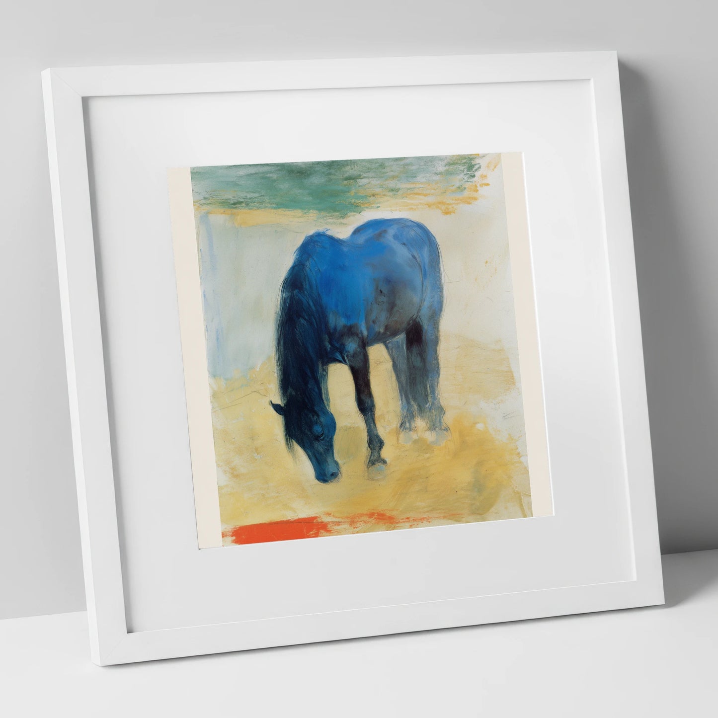 The Cerulean Grazer horse breed art print in white frame
