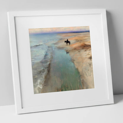 Coastal Solitude horse landscape art print in white frame