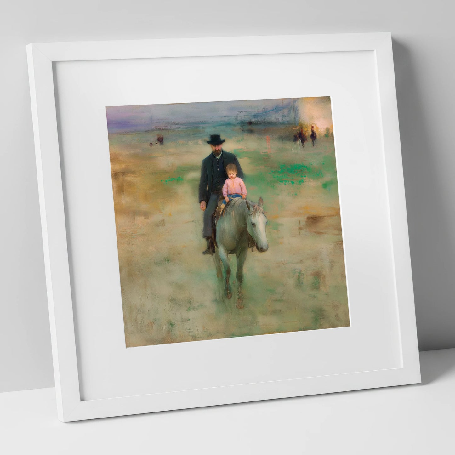 Guiding the Way horse & rider art print in white frame