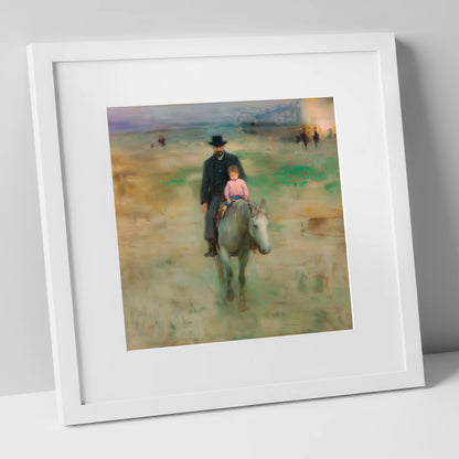 Guiding the Way horse & rider art print in white frame