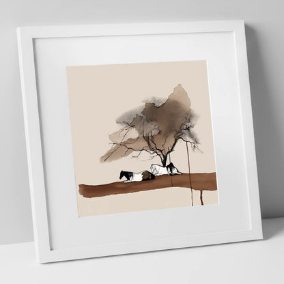 Resting Under the Canopy horse landscape art print in white frame