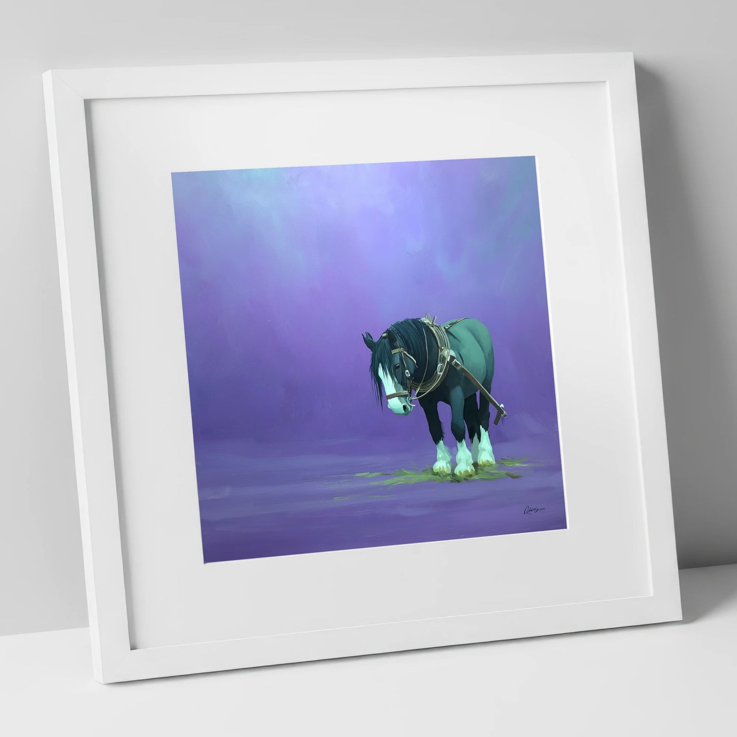 Twilight Rest working horse art print in white frame