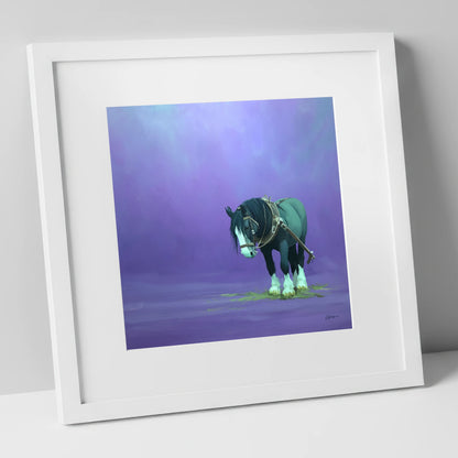 Twilight Rest working horse art print in white frame