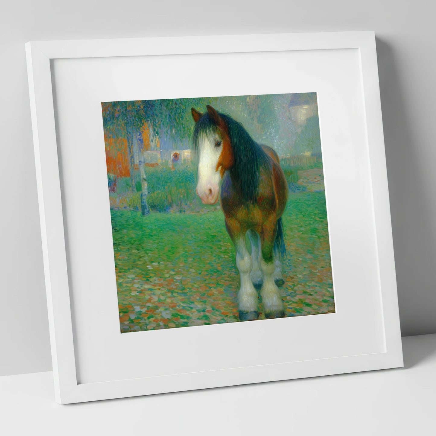 Luminous Gentle Giant horse breed art print in white frame