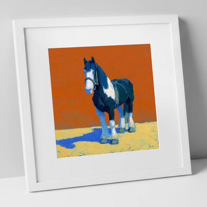Vibrant Heavy Cob horse breed art print in white frame