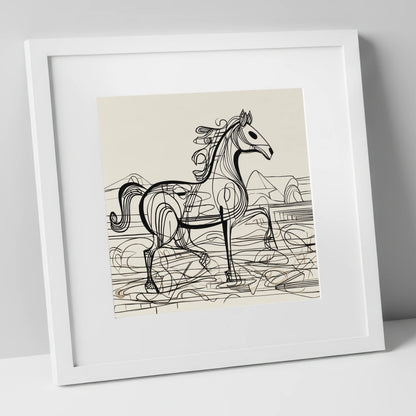 Coastline Contours beach horse art print in white frame