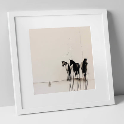 Three Silent Silhouettes horse landscape art print in white frame