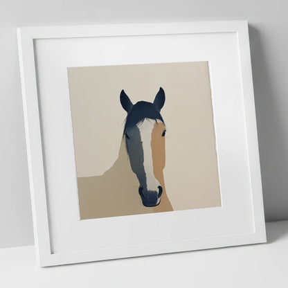 Contemporary Painted Blaze horse portrait art print in white frame