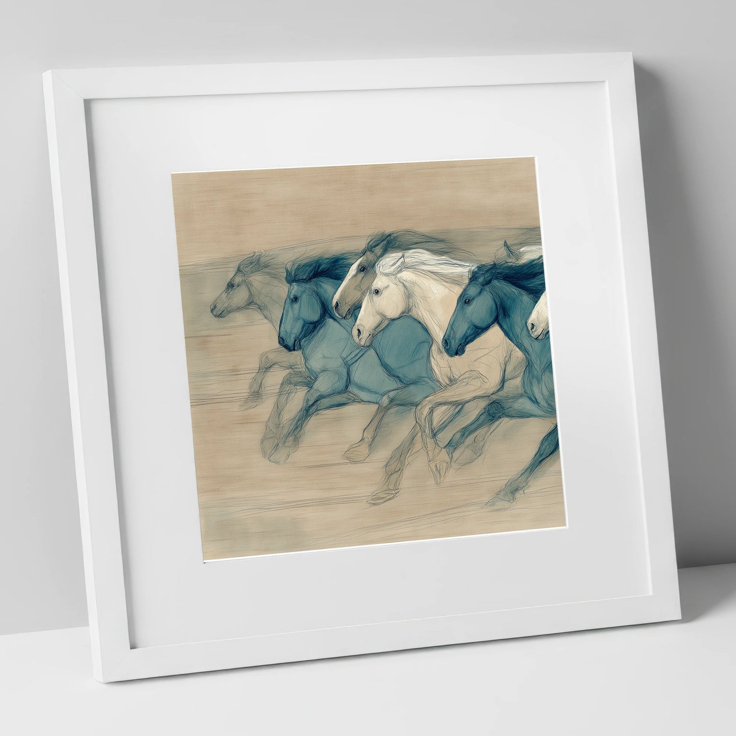 Rhythm of the Herd wild horses art print in white frame