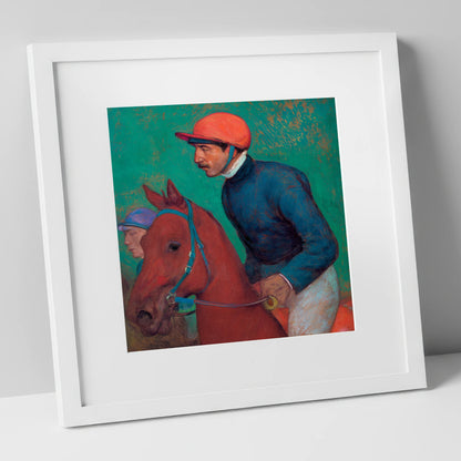 Turf Anticipation racing horse art print in white frame