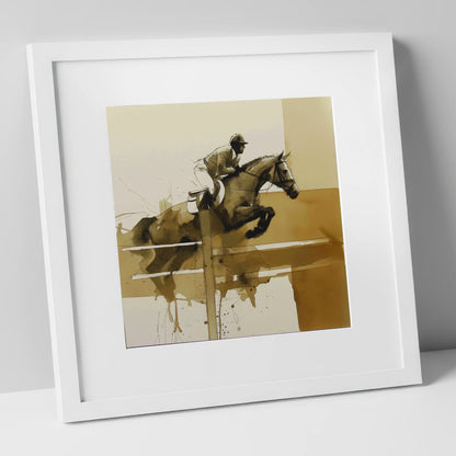 The Perfect Bascule show jumping horse art print in white frame