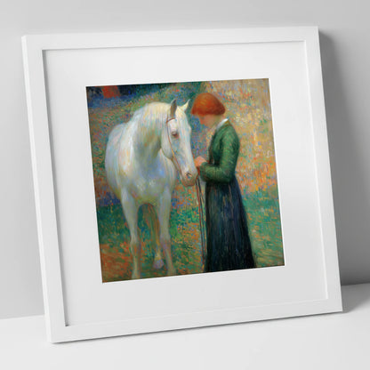The Quiet Bond horse & rider art print in white frame