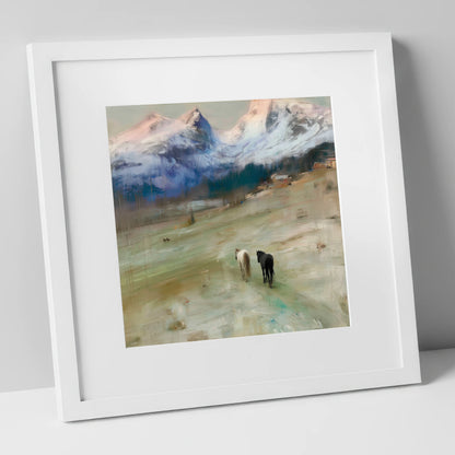 Journey to the Foothills horse landscape art print in white frame